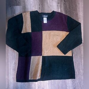 Sag Harbor Colorblock Crewneck Sweater in Black, Purple, Tan